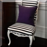 F45. Black and white striped silk upholstered side chair. 